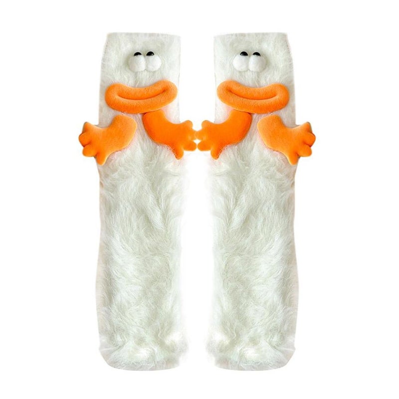 Ugly-cute quirky women's mid-calf socks, autumn and winter floor and sleep socks, coral fleece, fluffy and cute, warm.